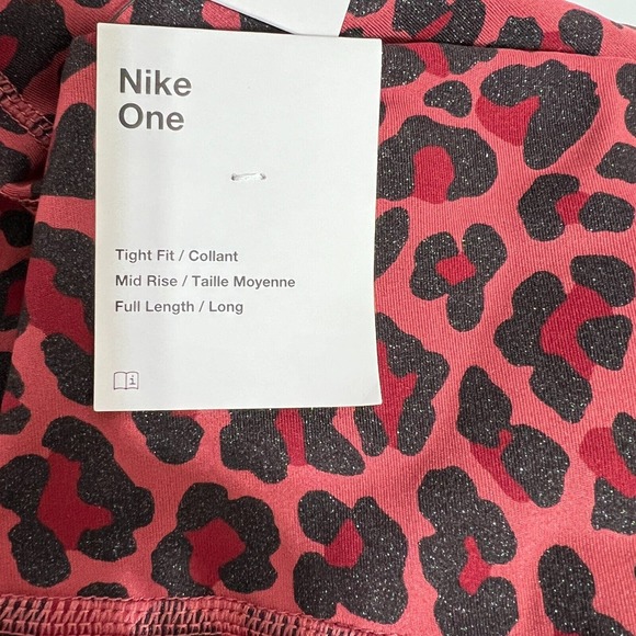NIKE Woman Dri-FIT Animal Printed Mid-rise Leggings Burgundy/Black Sparkling, S - Picture 7 of 7